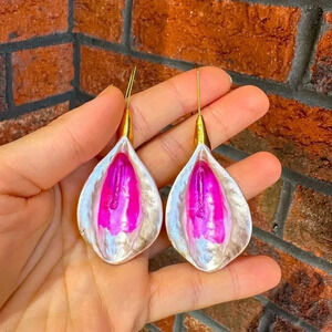 For Love And Lemons Hot Pink and Gold Teardrop Shell Earrings